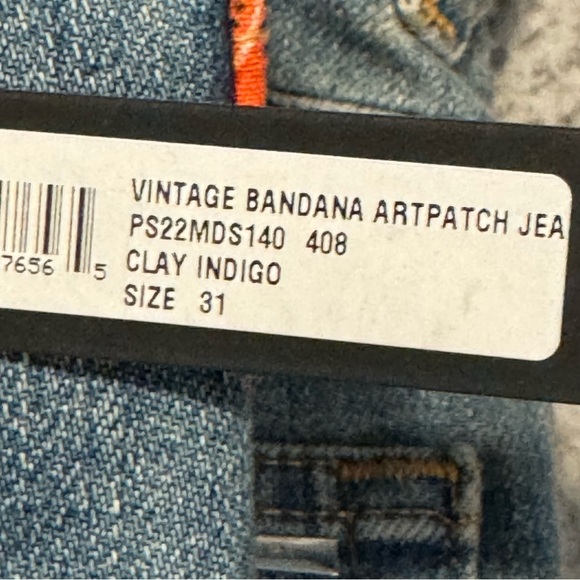 AMIRI Vintage Bandana Artpatch Jeans Clay Indigo 31x34” - Picture 12 of 16